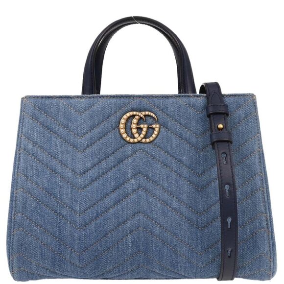 Gucci Blue Denim Marmont 2way Handbag 448054 - Picture 1 of 10